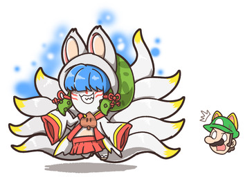 9_tails alternate_species anthro bangs black_facial_hair black_mustache blue_hair bodily_fluids bottomwear brown_hair clothed clothed_anthro clothed_female clothing dipstick_tail disembodied_head duo empty_eyes eyebrow_through_hat facial_hair facial_markings fake_ears female female_anthro flying fully_clothed fully_clothed_anthro fully_clothed_female fur furrowed_eyebrows green_clothing green_hat green_headwear hair hair_over_eyes hat head_markings headgear headwear light male male_human markings multi_tail mustache noseless open_mouth plant red_bottomwear red_clothing red_markings red_ribbon red_skirt shirt short_hair simple_background skirt solo_focus sweat sweatdrop tail tail_markings tan_body tan_inner_ear tan_skin thorns toothy_grin topwear two_tone_tail vines white_background white_body white_clothing white_fur white_shirt white_tail white_topwear yellow_tail_tip charisuke mario_bros mario_plus_rabbids_sparks_of_hope nintendo raving_rabbids rayman_(series) super_mario_3d_land ubisoft daphne_(mario_plus_rabbids) kitsune_luigi luigi spark_hunter canid canine elemental_creature flora_fauna fox_spirit human lagomorph mammal rabbid 2023 cel_shading colored crossover digital_drawing_(artwork) digital_media_(artwork) hi_res japanese_description lighting shaded