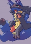 anthro black_body black_fur blue_body blue_fur bodily_fluids butt erection fur genitals knot male masturbation open_mouth penile penile_masturbation penis solo spread_legs spreading tail tears tongue yellow_body yellow_fur kosian nintendo pokemon canid canine generation_4_pokemon lucario mammal pokemon_(species)