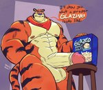 anthro balls bar_stool big_penis blue_nose cereal_box fur furniture genitals hand_behind_back holding_object male markings mascot mostly_nude muscular muscular_male orange_body penis scarf scarf_only simple_background solo stool striped_body striped_fur striped_markings stripes tail jasperthecrab frosted_flakes kellogg's tony_the_tiger animal_humanoid felid felid_humanoid feline feline_humanoid humanoid mammal mammal_humanoid pantherine pantherine_humanoid tiger tiger_humanoid hi_res