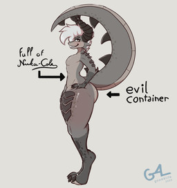 anthro big_butt blush butt claws digit_ring eyebrow_piercing facial_piercing feet femboy furgonomic_piercing furgonomics hand_on_hip horn horn_piercing humor jewelry looking_at_viewer male mohawk navel navel_piercing paws piercing raised_tail ring sharp_teeth side_view smile solo tail teeth text thick_thighs toe_ring toes wide_hips good4life4ever evil_container fallout microsoft gevaudan_(good4life4ever) deathclaw scalie absurd_res english_text hi_res meme