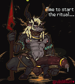 2_horns 5_fingers abs accessory anthro arm_tuft armband ball_ring ball_tuft balls beard biceps big_penis biped black_balls black_body black_ears black_fur black_genitals black_penis bodily_fluids body_hair braided_hair cock_ring crouching ear_markings ear_piercing ear_ring facial_hair facial_scar fingers foreskin fur fur_markings genital_fluids genitals golden_ring grey_body grey_fur hair hairy hairy_balls hooves horn huge_penis humanoid_genitalia humanoid_penis jewelry male markings melee_weapon muscular muscular_male narrowed_eyes nipples penis penis_accessory penis_jewelry piercing pink_nipples polearm precum pubes ring ring_piercing ritual ritual_sex scar scrotum_flap serious serious_face simple_background solo spear straps tail text throbbing throbbing_penis tribal tuft weapon white_beard white_facial_hair white_hair white_pubes white_tail velvetdraw afk_arena afk_journey lilith_games nazrik_(afk_journey) antelope bovid caprine goat mammal 2025 detailed digital_drawing_(artwork) digital_media_(artwork) english_text hi_res