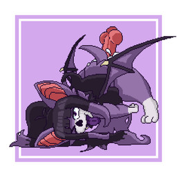 anal anal_penetration animal_genitalia animal_penis ass_up bangs bat_ears bat_wings black_body black_fur black_hair bodily_fluids cum cum_in_ass cum_inside duo fur genital_fluids genitals hair huge_hair jack-o'_pose knot long_hair looking_pleasured male membrane_(anatomy) membranous_wings multicolored_body multicolored_fur multicolored_hair penetration penis pose purple_body purple_eyes purple_fur purple_hair purple_tongue short simple_background slightly_chubby solo standing tongue tongue_out white_body white_fur wings akiarts aki_(akiarts) bat mammal 1:1 digital_media_(artwork) pixel_(artwork)