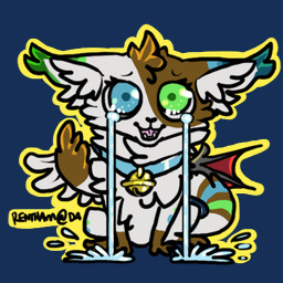 ambiguous_gender blue_eyes blue_markings bodily_fluids brown_markings crying dipstick_tail feral front_view fur green_eyes green_markings head_tuft heterochromia inner_ear_fluff looking_at_viewer markings open_mouth open_smile simple_background sitting smile solo tail tail_markings tears transparent_background tuft white_body white_fur white_inner_ear_fluff 0ct0m0n0 felid mammal 1:1 alpha_channel low_res