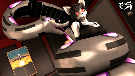 ambiguous_gender anthro big_breasts black_body black_bra black_clothing black_hair black_sports_bra black_underwear bra breasts chest_tattoo clothed clothed_anthro clothed_female clothing coiling duo female feral freckled_face freckles fur grey_body hair inside machine multicolored_body purple_body red_sclera restrained sports_bra tattoo underwear white_body white_eyes white_fur psikokinetic warfaremachine_(modeler) natsumi_mercier sn-01_(psikokinetic) canid canine fox mammal reptile robot scalie snake 16:9 2024 3d_(artwork) 4k absurd_res digital_media_(artwork) hi_res source_filmmaker_(artwork) story story_in_description widescreen