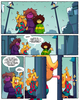 ambiguous_gender anthro antlers big_breasts blonde_hair blue_clothing blue_sweater blue_topwear breasts brown_body brown_fur brown_hair clothed clothed_anthro clothed_female clothed_human clothing dialogue female freckled_face freckles fully_clothed fully_clothed_anthro fully_clothed_female fully_clothed_human fur green_clothing green_sweater green_topwear group hair hair_over_eyes horn licking pole purple_body purple_clothing purple_fur purple_sweater purple_topwear red_nose speech_bubble street_lamp stuck surprised sweater text tongue tongue_stuck tongue_stuck_to_pole topwear trio white_sclera yellow_body yellow_sclera yellow_skin popfulblue deltarune undertale_(series) kris_dreemurr noelle_holiday susie_(deltarune) deer human mammal monster new_world_deer reindeer reptile scalie 2026 4:5 absurd_res comic english_text hi_res