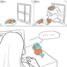 blue_hair blue_tail bodily_fluids carrying_another computer computer_mouse electronics ellipsis eyes_closed female female_feral female_human feral fur furniture group hair happy hooves long_hair looking_at_another looking_back looking_back_at_another lying markings mouth_hold on_front on_head orange_body orange_fur pillow purple_eyes scared sitting smile speech_bubble star_(marking) surprised sweat table tail text white_markings window young young_female young_feral yellowcottoncandy030 fluffy_pony fluffy_pony_(species) human mammal 1:1 2025 comic digital_media_(artwork) english_text hi_res partially_colored mother_(lore) mother_and_child_(lore) parent_(lore) parent_and_child_(lore) sibling_(lore) sister_(lore) sisters_(lore)