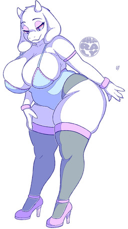 anthro ass_up big_breasts big_butt bimbofication bimbofied breasts butt clothed clothing eyelashes eyeshadow female footwear fur hair high_heels horn huge_breasts huge_butt huge_hips huge_thighs hyper legwear leotard lingerie makeup mature_female shoes simple_background solo stockings tail thick_thighs underwear white_body white_fur wide_hips sharalythesheep deltarune undertale undertale_(series) toriel toriel_(deltarune) boss_monster_(undertale) bovid caprine goat mammal absurd_res digital_media_(artwork) hi_res