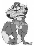 anthro big_breasts breast_fondling breast_play breasts clothed clothing female fishnet_clothing fishnet_topwear fondling hand_on_breast huge_breasts hyper hyper_breasts muscular muscular_anthro muscular_female nipple_tape open_mouth pasties solo standing tape thick_thighs topwear eda milly_(limitedvision) lemur mammal primate ring-tailed_lemur strepsirrhine hi_res monochrome