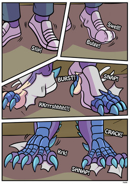 athletic athletic_humanoid blue_body blue_scales claws clothing feet fin foot_focus footwear growth human_to_anthro inside male membrane_(anatomy) purple_body purple_scales scale_growth scales shoe_burst solo species_transformation spikes spikes_(anatomy) text tf_into_fictional_character toe_claws toes torn_clothing transformation webbed_feet rex_equinox bakugan preyas_(bakugan) animal_humanoid chameleon chameleon_humanoid human humanoid lizard lizard_humanoid mammal reptile reptile_humanoid scalie scalie_humanoid comic english_text hi_res