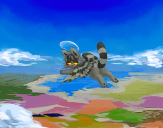 bodily_fluids cloud detailed_background feathered_wings feathers feral flying fur grey_body grey_fur hair high-angle_view lidded_eyes male male_feral markings pawpads paws red_eyes ring_(marking) ringed_tail sad sky solo striped_markings striped_tail stripes sweat sweatdrop sweaty_face tail tail_markings two_tone_tail wings yellow_sclera worm_(artist) domestic_cat felid feline felis mammal 2018 hi_res