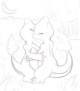 3_fingers blush blush_lines claws duo eyes_closed female finger_claws fingers fire flaming_tail grass horn intraspecies kiss_on_lips kissing male male/female moon outside plant standing tail meraence nintendo pokemon charmeleon generation_1_pokemon pokemon_(species) 2014 digital_drawing_(artwork) digital_media_(artwork) hi_res sketch