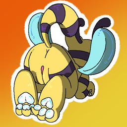 antennae_(anatomy) anus butt feet female feral foot_focus fur genitals pawpads paws purple_body purple_fur raised_tail soles solo stripes tail vulva white_pawpads wings y_anus yellow_body yellow_fur theenyface mob_entertainment poppy_playtime cat-bee_(poppy_playtime) arthropod bee domestic_cat felid feline felis hybrid hymenopteran insect mammal 1:1 aliasing cel_shading digital_drawing_(artwork) digital_media_(artwork) shaded