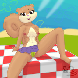 anthro bottomwear breasts camel_toe clothed clothing female flower_cloud_(spongebob) furniture grass looking_at_viewer nipples outside plant sitting skirt smile solo spread_legs spreading table tail topless kumachi nickelodeon spongebob_squarepants sandy_cheeks eastern_grey_squirrel grey_squirrel mammal rodent sciurid tree_squirrel 1:1 absurd_res hi_res