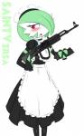 ak-103 ak_platform assault_rifle blush clothing female gun maid_uniform not_furry ranged_weapon rifle simple_background solo trigger_discipline uniform weapon white_background saintversa third-party_edit nintendo pokemon gardevoir generation_3_pokemon pokemon_(species) absurd_res hi_res shopped