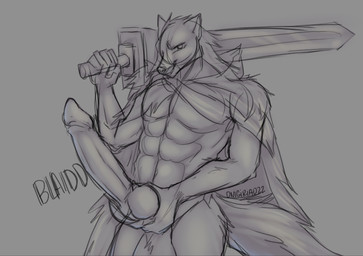 abs animal_genitalia animal_penis anthro balls big_balls big_penis canine_genitalia canine_penis cape cape_only clothing erection genitals grey_background holding_melee_weapon holding_object holding_penis holding_sword holding_weapon huge_balls huge_penis ineffective_clothing knot looking_at_viewer male male_anthro melee_weapon mostly_nude muscular muscular_male penis simple_background snout solo sword tail text weapon onigiriad elden_ring fromsoftware blaidd_(elden_ring) canid canine canis mammal wolf 2022 artist_name clip_studio_paint_(artwork) digital_drawing_(artwork) digital_media_(artwork) half-length_portrait portrait shaded sketch soft_shading