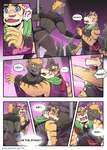 anthro blush bruno_(gym_pals) clothing comic dancing dialogue ear_piercing felid gym_pals h155296 hi_res male male/male mammal nipple_piercing nipples pal_(gym_pals) pantherine piercing pole pole_dancing tiger underwear