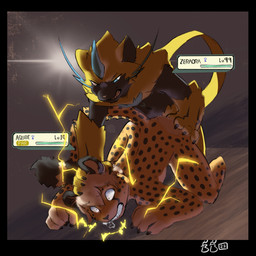 4_fingers anal angry angry_sex anthro blue_eyes bodily_fluids claws clenched_teeth dominant dominant_male drooling duo electricity electrocution electrogenesis electrostimulation fingers forced fur hair level_difference male male/male male_penetrated markings paralysis penetration pinned pinned_to_ground rape saliva sex simple_background spots spotted_body spotted_fur status_effect submissive submissive_male teeth yellow_body yellow_fur bedtime_buck nintendo pokemon aqube cheetah felid feline generation_7_pokemon legendary_pokemon mammal pokemon_(species) zeraora 1:1 2025 digital_media_(artwork) hi_res signature