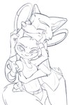 abs anthro athletic athletic_anthro breasts cleavage clothed clothing duo ears_up female hand_on_face hug hugging_another hugging_from_behind looking_at_viewer male male/female midriff one_eye_closed smile tail topwear bl394 disney zootopia judy_hopps nick_wilde canid canine european_rabbit fox lagomorph leporid mammal oryctolagus rabbit red_fox true_fox hi_res