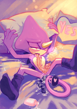 anal anal_beads anal_beads_in_ass anal_penetration animal_genitalia anthro autotonguejob bedroom_eyes black_clothing black_footwear black_socks blush bodily_fluids clothing curling_tail dildo dildo_in_ass dildo_insertion erection footwear footwear_only genital_slit genitals heart_pillow heart_symbol holding_object holding_pillow horn long_tongue lube_bottle lube_in_ass lube_on_dildo lube_on_sex_toy male masturbation mostly_nude narrowed_eyes object_in_ass oral oral_masturbation penetration pillow purple_body saliva saliva_on_tongue seductive sex_toy sex_toy_in_ass sex_toy_insertion socks socks_only solo spread_legs spreading sweat sweatdrop tail tail_around_dildo tears tears_of_pleasure text tongue tongue_out picklocket sega sonic_the_hedgehog_(series) espio_the_chameleon chameleon lizard reptile scalie digital_drawing_(artwork) digital_media_(artwork) english_text hi_res