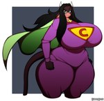 anthro big_breasts black_hair bodysuit breasts brown_body brown_fur cape clothing curvy_figure female fingers fur green_eyes hair horn hourglass_figure huge_breasts long_hair long_tail looking_at_viewer multicolored_body multicolored_fur simple_background skinsuit smile solo standing superhero superhero_costume tail tan_body tan_fur thick_thighs tight_clothing two_tone_body two_tone_fur voluptuous wide_hips superix cartoon_network cow_and_chicken cow_(cow_and_chicken) summer_(jwinkz) supercow_(cow_and_chicken) bovid bovine cattle mammal 2018 absurd_res artist_name digital_media_(artwork) hi_res