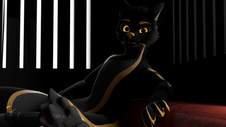 anthro black_body black_fur convenient_censorship eyebrows fangs fur furniture inside looking_at_viewer male nude on_sofa open_mouth raised_eyebrow sitting slim sofa solo tail teeth whiskers yellow_eyes kaedalicious arn_(kaedalicious) canid canine canis mammal wolf 16:9 3d_(artwork) digital_media_(artwork) hi_res signature widescreen