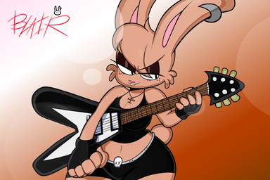 abstract_background anthro bedroom_eyes bodily_fluids bottomwear clothing ear_piercing ears_back electric_guitar female guitar hair jewelry musical_instrument narrowed_eyes navel necklace piercing pivoted_ears plucked_string_instrument seductive string_instrument blackmore blair_(blackmore) absurd_res hi_res