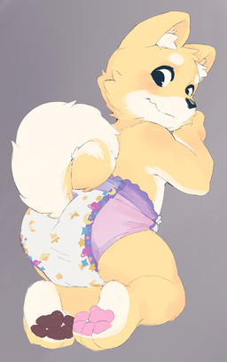 4_toes ambiguous_gender anthro black_nose blush blush_lines brown_pawpads clean_diaper clothed clothing curled_tail diaper diaper_only feet fur inner_ear_fluff kneeling looking_back multicolored_body multicolored_fur pawpads pink_pawpads rear_view smile solo tail toes topless tuft two_tone_body two_tone_fur two_tone_tail wearing_diaper white_body white_fur white_inner_ear_fluff white_tail yellow_body yellow_fur yellow_inner_ear yellow_tail young young_anthro seth-iova tiggy_(orym) canid canine canis domestic_dog herding_dog mammal pastoral_dog welsh_corgi 2023 full-length_portrait hi_res portrait