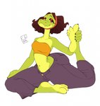 anthro barefoot bedroom_eyes big_breasts big_butt breasts butt dawn_(silverscarf) feet female hi_res looking_at_viewer narrowed_eyes navel reptile retrowatercup scalie seductive smile smiling_at_viewer snake soles solo spread_toes thick_thighs toes vine_snake wide_hips yoga