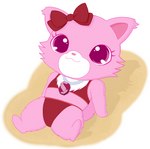 accessory anthro bikini bow_ribbon chibi clothing female fur jewelry lying neck_tuft necklace on_back pink_body pink_eyes pink_fur red_bikini red_clothing red_swimwear relaxing sand semi-anthro sitting smile solo swimwear tuft two-piece_swimsuit young masterlinkx jewelpet sanrio sega sega_fave garnet_(jewelpet) domestic_cat felid feline felis mammal persian_cat hi_res