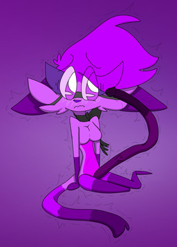 accessory anthro big_penis black_bow blush bow_(feature) bow_ribbon breasts cheek_tuft chest_tuft clothing ears_down eyebrows eyelashes eyewear facial_tuft featureless_breasts fluffy fluffy_chest fur furgonomics genitals glasses gynomorph hair herm huge_penis humanoid_genitalia humanoid_penis hyper hyper_genitalia hyper_penis intersex kneeling leggings legwear long_penis looking_at_genitalia looking_at_penis neck_bow nervous nude nude_anthro penis pivoted_ears prehensile_penis purple_body purple_eyes purple_fur purple_hair purple_nose purple_penis sentient_penis shaking shivering shy sitting sitting_on_ground solo tail throbbing throbbing_penis tuft unusual_anatomy unusual_genitalia unusual_penis toddjackjuster may_telly domestic_cat felid feline felis mammal absurd_res hi_res