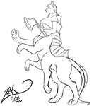 6_legs anthro axe big_breasts breasts female fin forked_tail melee_weapon pawpads solo tail unusual_anatomy unusual_tail weapon bluhellwulf katharina_(basian) cabberjak taur 1:1 monochrome