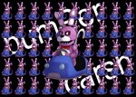 ambiguous_gender anthro bow_tie bumper_cars driving happy holding_object humor looking_away machine multicolored_body open_mouth open_smile purple_body red_eyes smile solo steering_wheel text ill825_(artist) five_nights_at_freddy's scottgames bonnie_(fnaf) animatronic lagomorph leporid mammal rabbit robot 2015 english_text meme