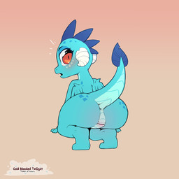 2_horns anthro blue_body blue_skin blue_tail blue_wings blush blush_lines body_blush claws crouching female genitals horn loli looking_back orange_eyes rear_view solo tail tail_tuft thick_tail tuft vulva vulva_blush wings young cold-blooded-twilight mythology dragon mythological_creature mythological_scalie scalie 2024 hi_res signature
