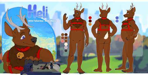 5_fingers 5_toes anthro antlers bell bell_collar belly big_belly biped black_body black_feathers black_nose blue_background blue_eyes brown_arms brown_belly brown_body brown_butt brown_chest brown_fur brown_head brown_legs building butt chest_tuft city collar color_swatch day detailed_background feathers featureless_crotch feet fingers front_view fur gender_name gesture glistening glistening_eyes grass hand_on_building hand_on_hip hand_on_own_hip harness harness_only hoof-tipped_toes hooved_fingers hooved_toes hooves horn jingle_bell larger_anthro larger_male looking_at_another looking_down macro macro_anthro macro_male male male_anthro nude nude_anthro nude_macro nude_male open_mouth outline outside pink_insides pink_mouth pink_tongue plant rear_view red_collar red_harness short_tail side_view simple_background sitting size_difference sky slightly_chubby slightly_chubby_anthro slightly_chubby_male smile solo solo_focus standing tail text toes tongue tree tuft waving white_body white_fur white_outline white_tail gingerrey background_character heli_(heliguy) avian bird bovid bovine cattle cervine corvid corvus_(genus) crow deer mammal new_world_deer oscine passerine white-tailed_deer 2026 absurd_res artist_name character_name digital_drawing_(artwork) digital_media_(artwork) english_text flat_colors hi_res huge_filesize model_sheet signature species_name male_(lore)