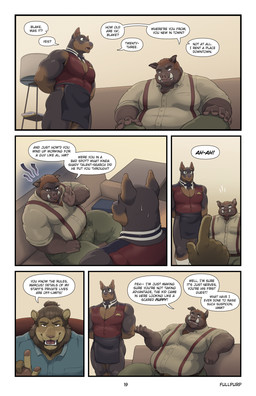 anthro apron belly bottomless bottomless_male bottomwear bow_tie brown_body clothed clothing dialogue embarrassed fully_clothed group hair lamp looking_away male mane mature_male muscular muscular_anthro nervous overweight overweight_anthro overweight_male pants shirt sitting smile speech_bubble suspenders text topwear tusks vest thepurp aldrich_haynes_(thepurp) blake_harper_(thepurp) marcus_(thepurp) canid canine canis dobermann domestic_dog felid lion mammal pantherine pinscher suid suine sus_(pig) wild_boar absurd_res comic english_text hi_res