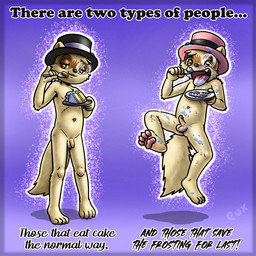anthro balls biped black_clothing black_markings black_nose cake cheek_tuft claws clothing dessert erection eyebrows facial_markings facial_tuft flaccid food foreskin front_view furgonomic_headwear furgonomics genitals glans green_eyes hat hat_only head_markings headgear headgear_only headwear headwear_only holding_cake holding_food holding_fork holding_object humanoid_genitalia humanoid_penis jumping looking_aside looking_at_viewer male markings mask_(marking) messy mostly_nude nipples open_mouth pawpads penis simple_background solo standing tan_body tan_clothing text toe_claws tongue tongue_out top_hat tuft young young_anthro young_male pux curiousferret domestic_ferret mammal mustelid musteline true_musteline weasel 1:1 2025 english_text hi_res