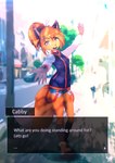 absurd_res angrycaboose angrycabooseart anthro cabby_(angrycaboose) canid canine clothing digital_media_(artwork) english_text female first_person_view fox gameplay_mechanics header header_box hi_res looking_at_viewer mammal shaded solo text text_header visual_novel_interface