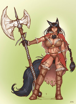 axe barbarian big_breasts breasts double_bitted_axe female fur hair melee_weapon nipple_outline nipples solo tattoo weapon bbc-chan bunny_and_fox_world accalia_(accalia) animal_humanoid canid canid_humanoid canine canine_humanoid canis humanoid mammal mammal_humanoid wolf_humanoid absurd_res hi_res