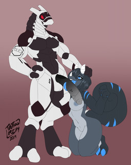 2_fingers 2_toes 4_fingers anthro balls black_hair blue_eyes bodily_fluids breasts digitigrade drooling duo feet female fingers genitals hair hand_on_head horn humanoid_genitalia humanoid_penis kneeling kneeling_oral_position licking long_penis long_tongue machine male male/female nipples nude oral penile penis penis_lick red_eyes saliva sex simple_background standing synthetic tail text toes tongue tongue_out tattoorexy vectran android chameleon lizard reptile robot scalie synth_(vader-san) 2019 english_text hi_res signature