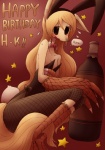 alcohol anthro beverage biped black_eyes blonde_hair blush bodily_fluids bottle breasts bunny_costume claws clothed clothing container costume drunk fake_ears fake_rabbit_ears fake_rabbit_tail fake_tail feet female fishnet_clothing flying_sweatdrops fur hair holding_bottle holding_container holding_object legwear leotard non-mammal_breasts small_breasts solo star strapless_clothing strapless_leotard substance_intoxication sweat sweatdrop talons tan_body tan_fur text thought_bubble tights toes sho_shibamoto pandemonium_wizard_village domika avian unknown_species 2015 english_text