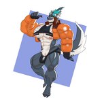 anthro biceps big_bulge big_muscles big_pecs blue_body blue_fur brown_eyes bulge claws clothed clothing eyewear eyewear_on_head fur goggles goggles_on_head huge_muscles hyper hyper_muscles jacket looking_at_viewer male muscular muscular_anthro muscular_male nipples pecs solo toe_claws topwear tufted_fur underwear white_body white_fur demondragoncyan dislyte lilith_games brewster_(dislyte) canid canine canis domestic_dog mammal 1:1 2024 absurd_res hi_res