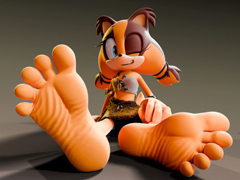 5_toes anthro barefoot blue_eyes feet female foot_focus one_eye_closed orange_body soles solo toes wrinkled_feet wrinkles feetymcfoot sega sonic_boom sonic_the_hedgehog_(series) sticks_the_jungle_badger badger mammal mustelid musteline 3d_(artwork) absurd_res digital_media_(artwork) hi_res