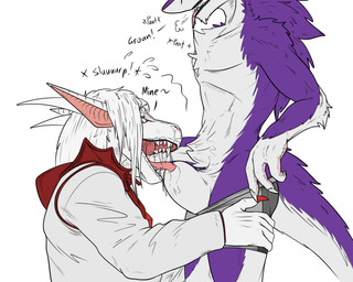 animal_genitalia anthro big_sheath big_tail bottomwear breath claws clothed clothing duo fangs fluffy fluffy_tail fully_sheathed genitals groan hair half-closed_eyes hand_on_leg kneeling leg_pull licking long_hair long_tongue male male/male moan mostly_nude narrowed_eyes open_mouth oral panting penetration pink_tongue pubes revealing_outfit robe seductive sex sheath sheath_lick shorts skimpy sultry_gaze tail teeth tight_bottomwear tight_clothing tight_shorts tight_underwear tongue tongue_in_sheath tongue_out tongue_penetration tonguejob underwear conditional_dnp samagthrav2 laceym zealot_(zealotdkd) lizard reptile scalie sergal vampire 5:4 absurd_res hi_res