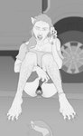 animal_genitalia animal_pussy anklet anthro blurred_background bodily_fluids canine_genitalia canine_pussy claws clothed clothing discarded_clothing drooling ear_growth ear_piercing female foot_growth fur fur_growth genital_fluids genitals growth hair hairy heterochromia jewelry leaking_pussy long_hair loss_of_dexterity loss_of_self mental_changes mid_transformation open_mouth outside partially_clothed paw_growth piercing pubes pussy saliva scratch_mark sharp_teeth sitting snout snout_growth solo teeth tongue tongue_out transformation vaginal_fluids vehicle wwbot mythology canid canine human mammal mythological_canine mythological_creature werecanid werecanine werecreature werewolf absurd_res hi_res monochrome