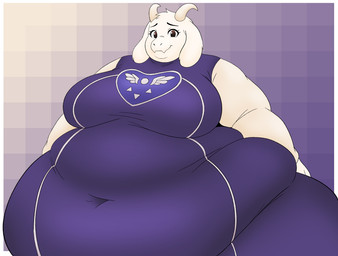 anthro belly big_belly big_breasts black_eyebrows border breasts brown_eyes clothing eyebrows eyelashes female horn huge_belly huge_breasts huge_thighs hyper hyper_belly hyper_thighs looking_at_viewer mature_anthro mature_female morbidly_obese morbidly_obese_anthro morbidly_obese_female navel navel_outline obese obese_anthro obese_female overweight overweight_anthro overweight_female purple_background purple_clothing purple_robe robe simple_background smile smiling_at_viewer solo thick_thighs three-quarter_view tight_clothing white_body white_border white_ears white_horn dakotah9 undertale_(series) toriel bovid caprine goat mammal 2026 colored digital_media_(artwork) hi_res portrait shaded three-quarter_portrait