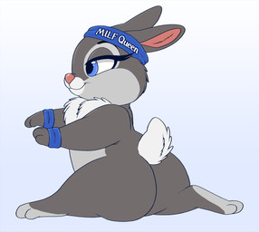 big_butt blue_background blue_eyes butt exercise eyelashes female feral flexible fluffy fluffy_chest fluffy_tail fur grey_body grey_fur long_eyelashes multicolored_body multicolored_fur no_shading pink_nose pointy_ears short_tail simple_background smile solo splits spread_legs spreading stretching_legs sweatband tail toony two_tone_body two_tone_fur workout wristband yoga prettypinkpony bambi_(film) disney mrs._hare_(bambi) lagomorph leporid mammal rabbit flat_colors hi_res