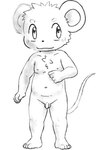 4_fingers 4_toes anthro balls eyebrows feet fingers fist flaccid genitals happy male navel nipples nude penis simple_background slightly_chubby slightly_chubby_male small_penis solo tail toes white_background young young_anthro shomunona mammal mouse murid murine rodent 2018 2:3 black_and_white monochrome sketch