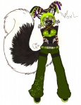 alternative_fashion anthro arm_warmers armor armwear breasts clothed clothing cybergoth eyewear female fishnet_clothing fully_clothed glamfur goggles goth looking_at_viewer medium_breasts skimpy solo tail silvermidnight voxl mammal mephitid skunk spotted_skunk 2010 signature