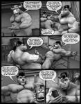 2018 3d_(artwork) abs anthro anthro_on_anthro balls bdsm beard biceps big_muscles big_penis bodily_fluids body_hair bondage bound bovid bovine braford cattle chest_hair chuck_(braford) comic cum cum_on_belly cum_on_body cum_on_penis dialogue digital_media_(artwork) dominant dominant_male dozer_(braford) english_text erection facial_hair fangs felid foreskin genital_fluids genitals greyscale group hair horn huge_muscles humanoid_genitalia humanoid_penis kurt_(braford) lion lying male male/male mammal monochrome muscular muscular_male navel nipples nude obliques on_back open_mouth pantherine pecs penis restraints rhinoceros rope rope_bondage smile speech_bubble submissive submissive_male sweat sweatband teeth text triceps url vein veiny_muscles whiskers