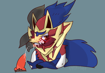 ambiguous_gender animal_genitalia animal_penis blush bodily_fluids canine_genitalia canine_penis cum cum_on_tongue cumshot duo ejaculation feral genital_fluids genitals grumpy knot knotted_penis male male/ambiguous orgasm parody penis simple_background standing tongue tongue_out first-last_(artist) nintendo pokemon canid crowned_shield_zamazenta generation_8_pokemon legendary_pokemon mammal pokemon_(species) zamazenta 2019 digital_media_(artwork)